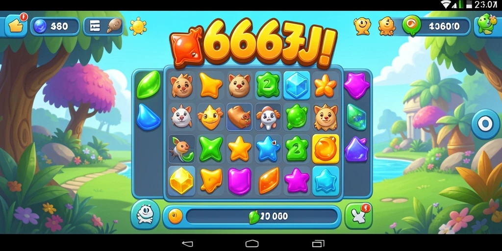 Gambaran gameplay seru di 666J dengan kombinasi permata.
