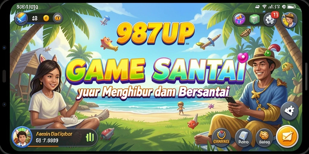 Screenshot utama 987UP menunjukkan gameplay yang ceria dan penuh tantangan.