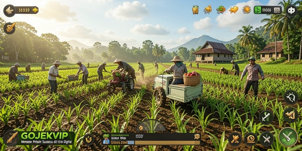 Tampilan gameplay seru di GOJEKVIP dengan berbagai tanaman.