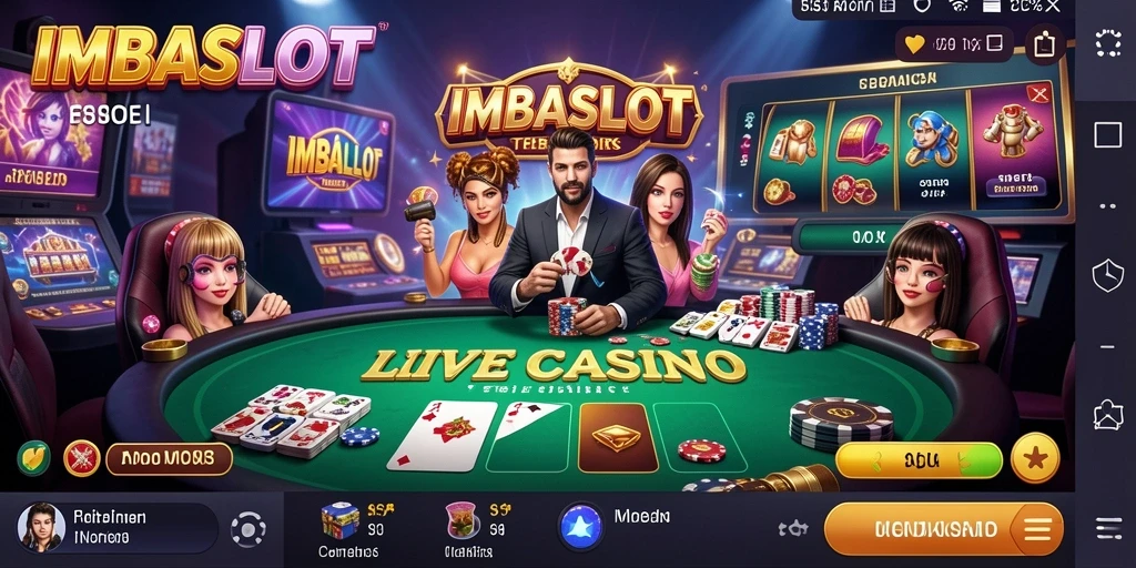 Screenshot gameplay IMBASLOT dengan dealer profesional dan interaksi langsung.