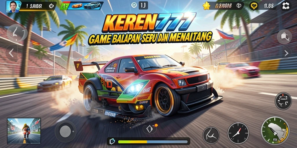 Screenshot gameplay KEREN777 menampilkan aksi balapan yang mendebarkan.
