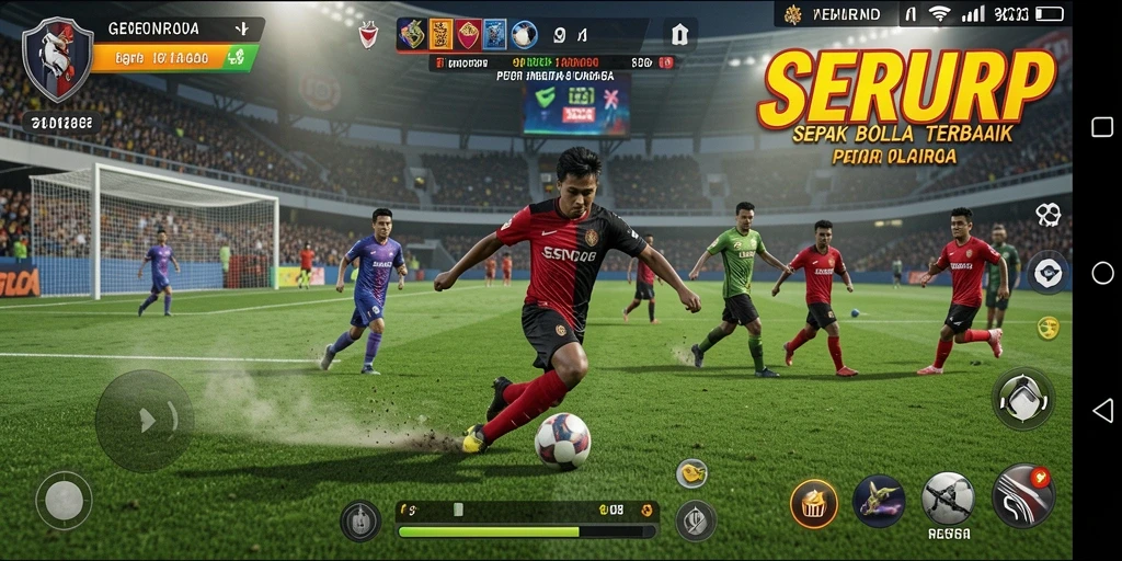 Tampilan gameplay SERURP menonjolkan pertandingan sepak bola yang seru.