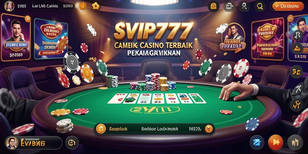 Screenshot utama SVIP777 menampilkan gameplay Live Casino yang mendebarkan.