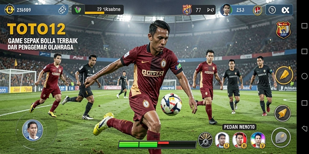 Screenshot gameplay TOTO12 yang menampilkan aksi seru di lapangan sepak bola.